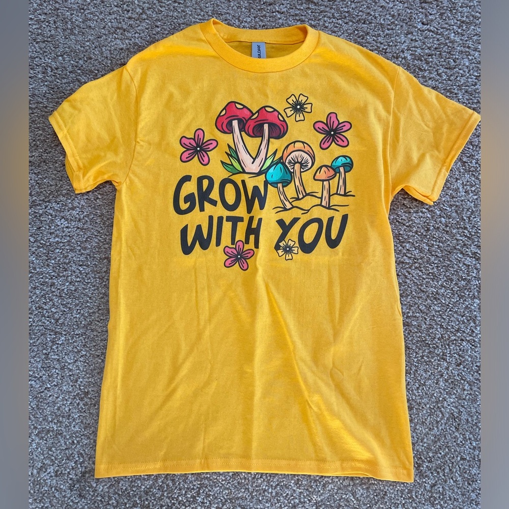 Small yellow unisex mushroom t shirt